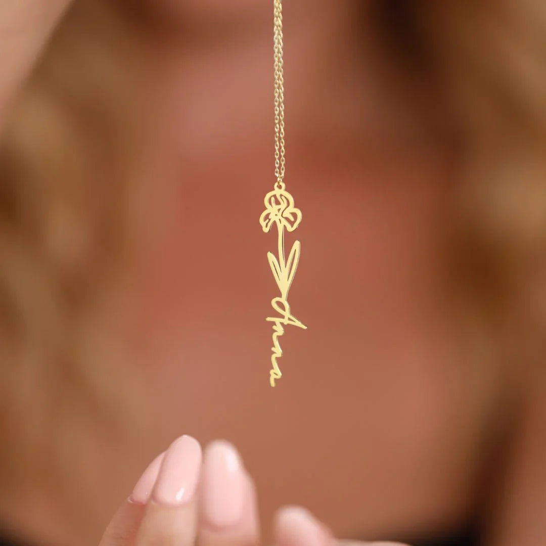 Personalised Birth Flower Name Necklace