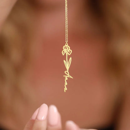 Personalised Birth Flower Name Necklace