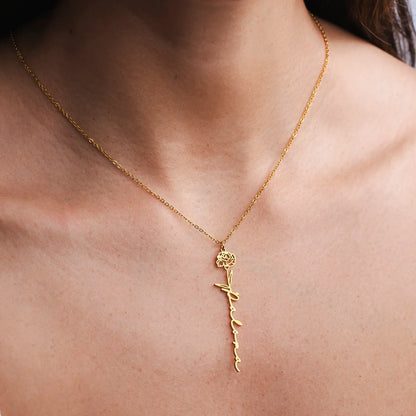 Personalised Birth Flower Name Necklace