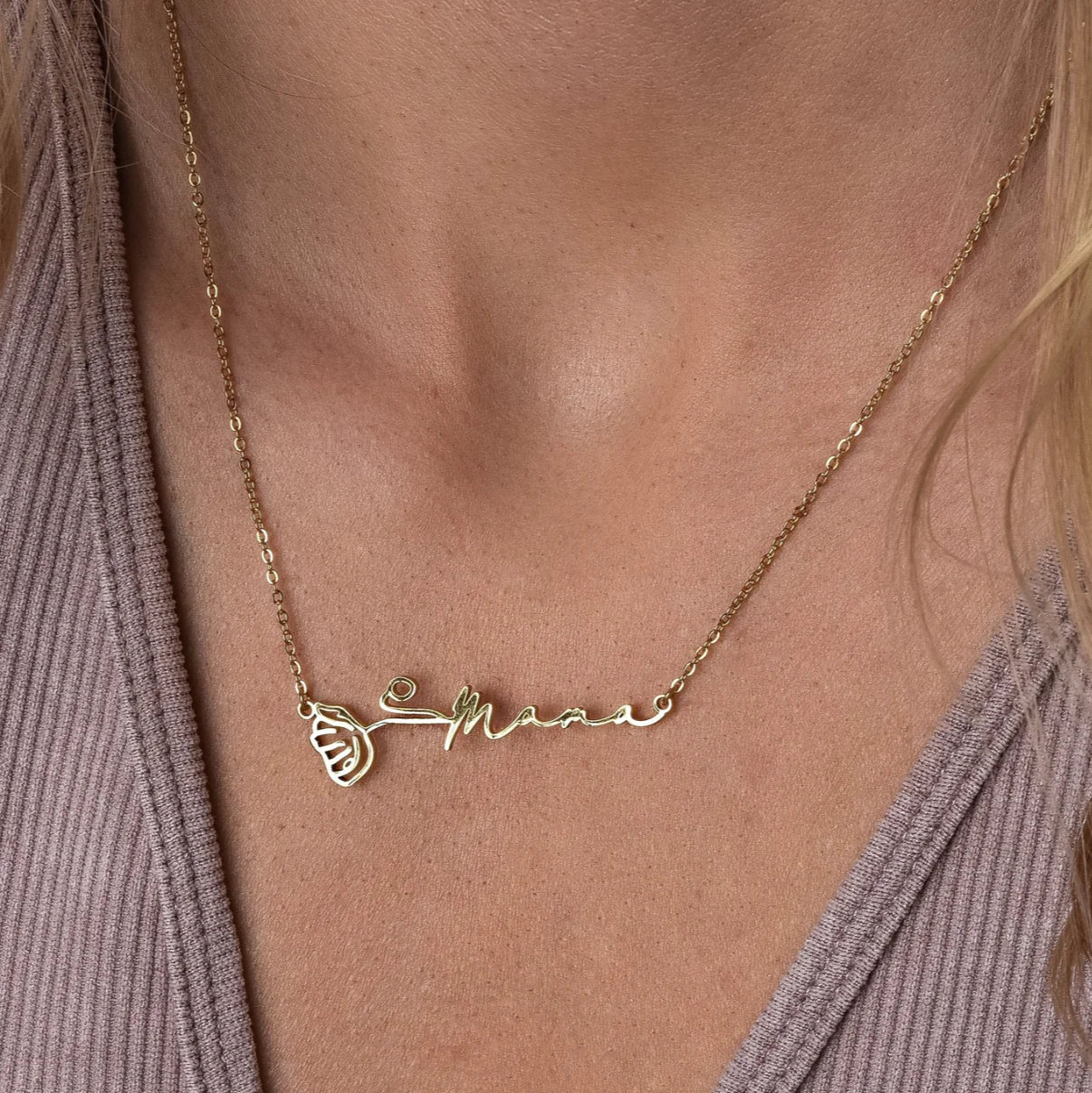 Personalised Birth Flower Name Necklace