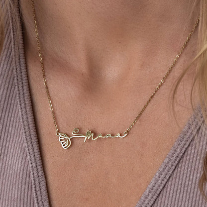 Personalised Birth Flower Name Necklace