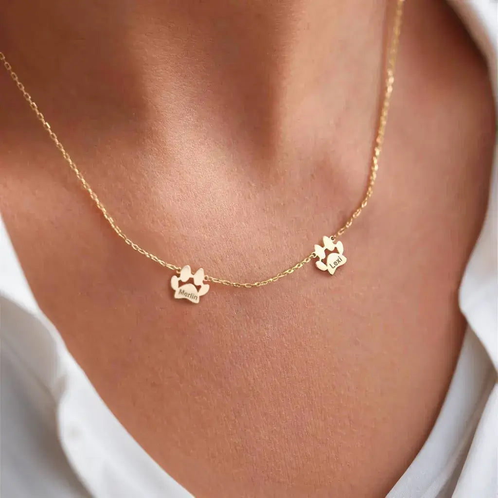 Custom Paw Name Necklace – Separate Paws