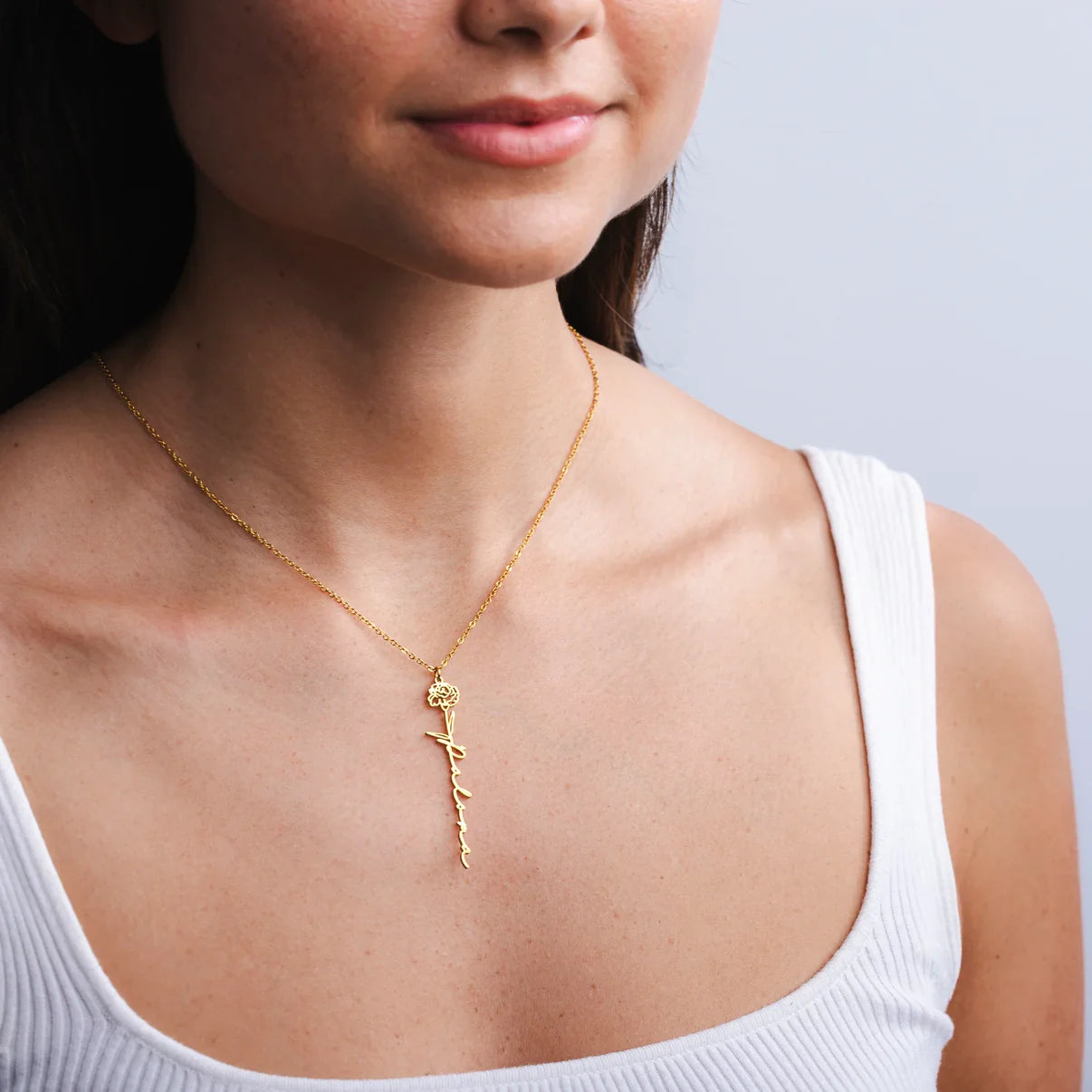 Personalised Birth Flower Name Necklace