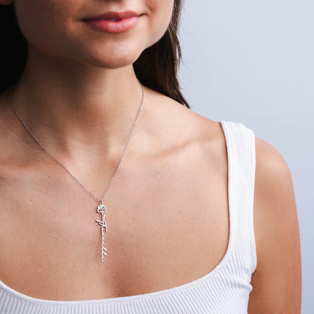 Personalised Birth Flower Name Necklace